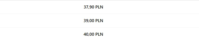 Trzy warianty ceny: 37,90 PLN, 39 PLN i 40 PLN za sztukę.